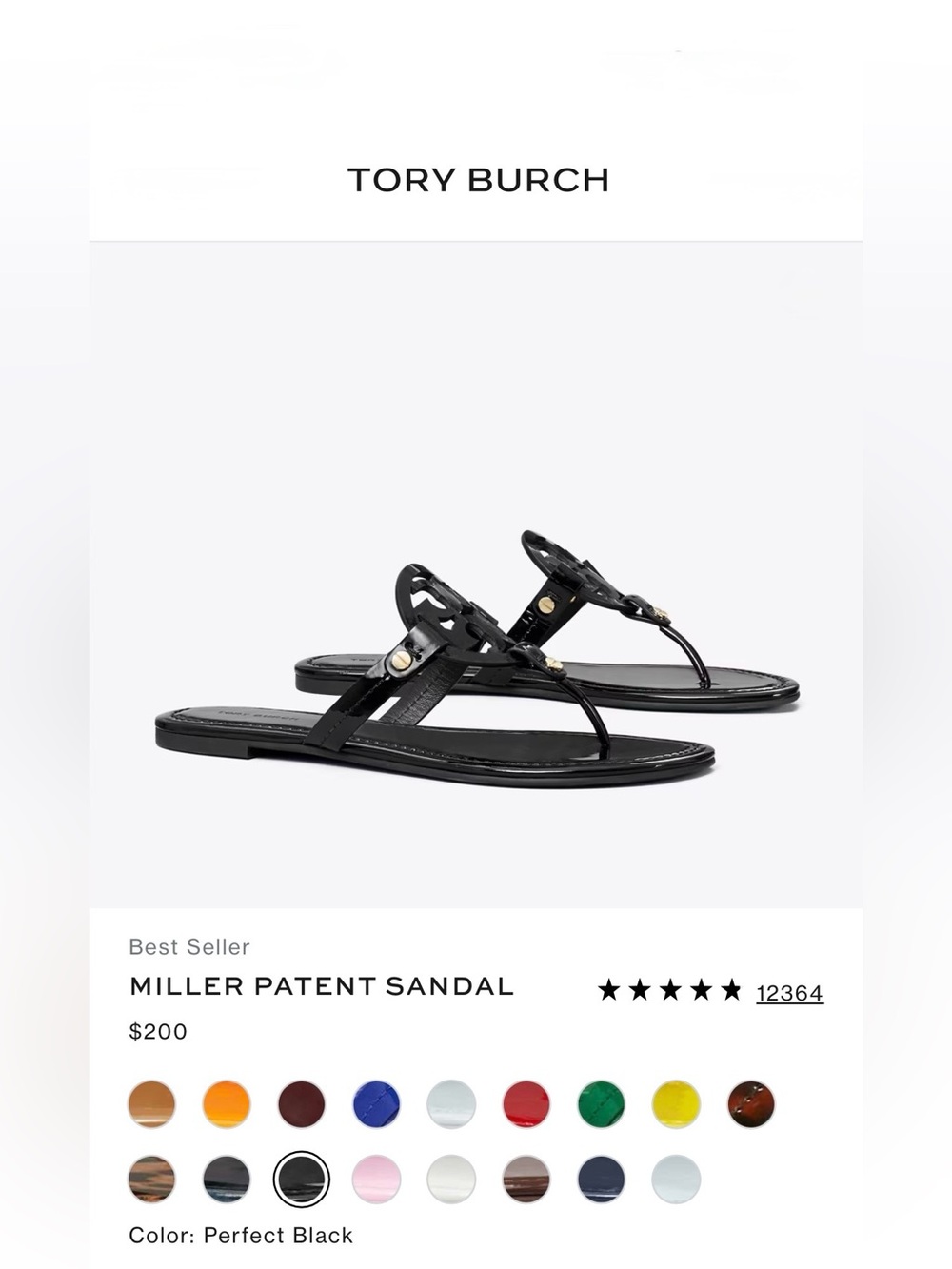 Tory Burch Miller Black Patent Leather Sandal,Size-(EU)-42; (US)-12